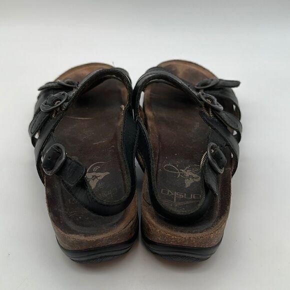 Dansko Womens Slingback Sandals Black Buckle Wedge Heels Leather 37/6.5 - Picture 4 of 6